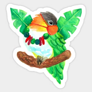 Caique Parrot Wears Face Mask Watercolor Sticker